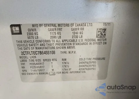 2011 GMC Terrain Sle-2 из США, поврежденный, VIN 2CTFLTEC7B6455108